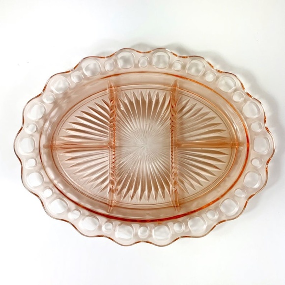 Accents Vintage Pink Depression Glass Lace Edge Platter Poshmark